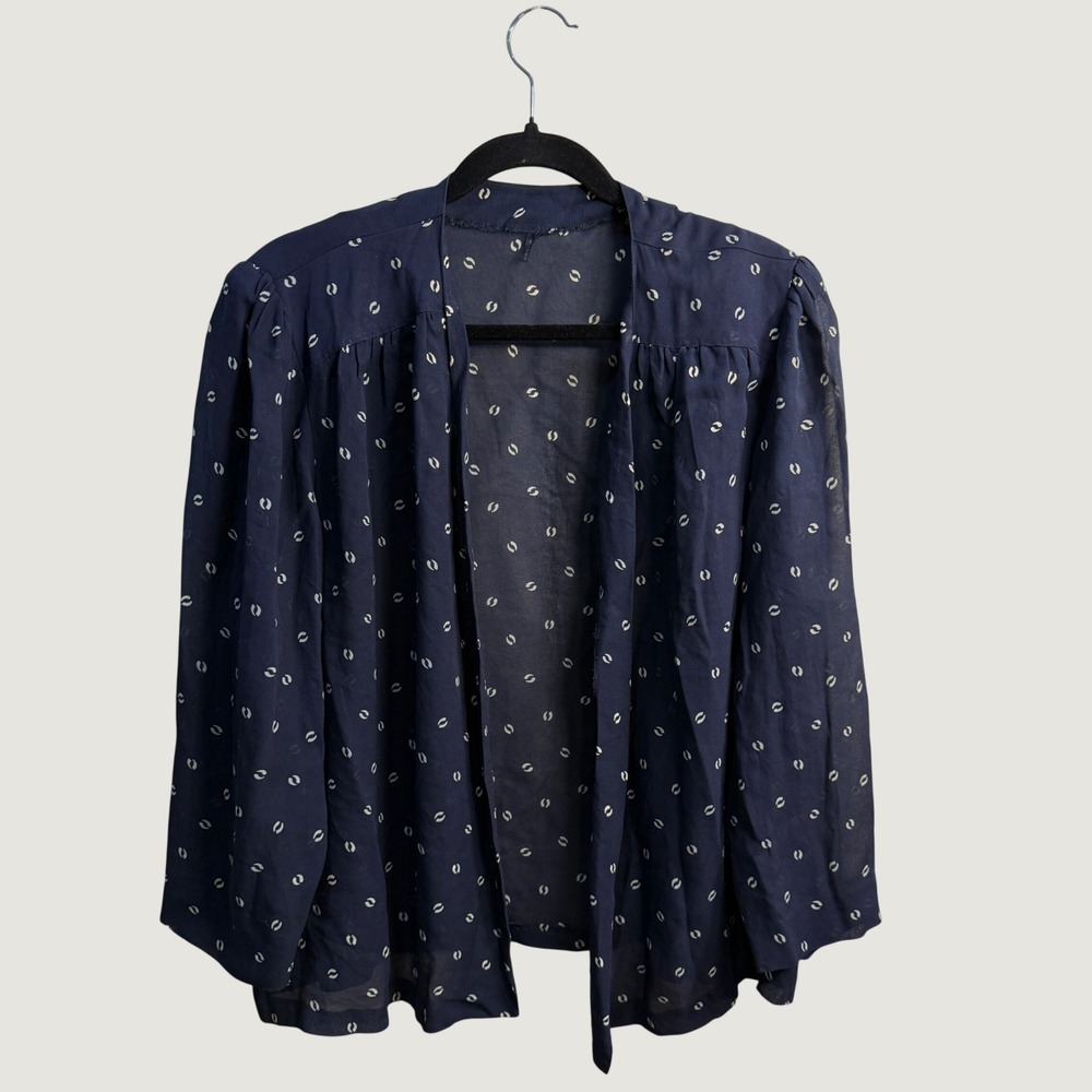 Made in Italy Navy Blue Sheer Chiffon Open Front Cardigan Abstract M (estimated)